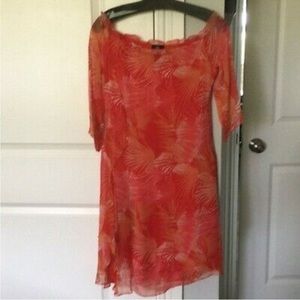 Vintage Red Orange Pink Silk Versace Mini Dress (Off the shoulder), Size 42